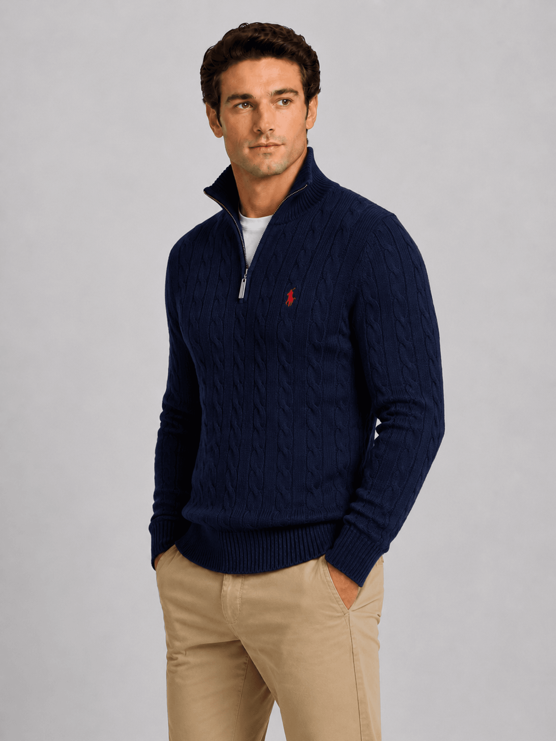 Suéter Ralph Lauren Masculino Trançado Zíper