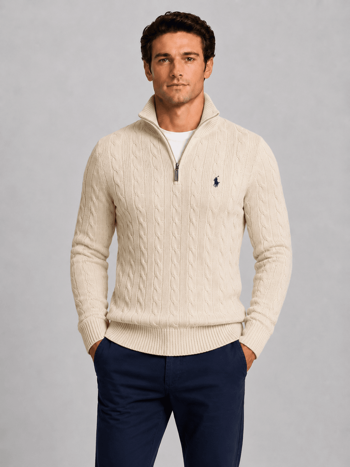 Suéter Ralph Lauren Masculino Trançado Zíper
