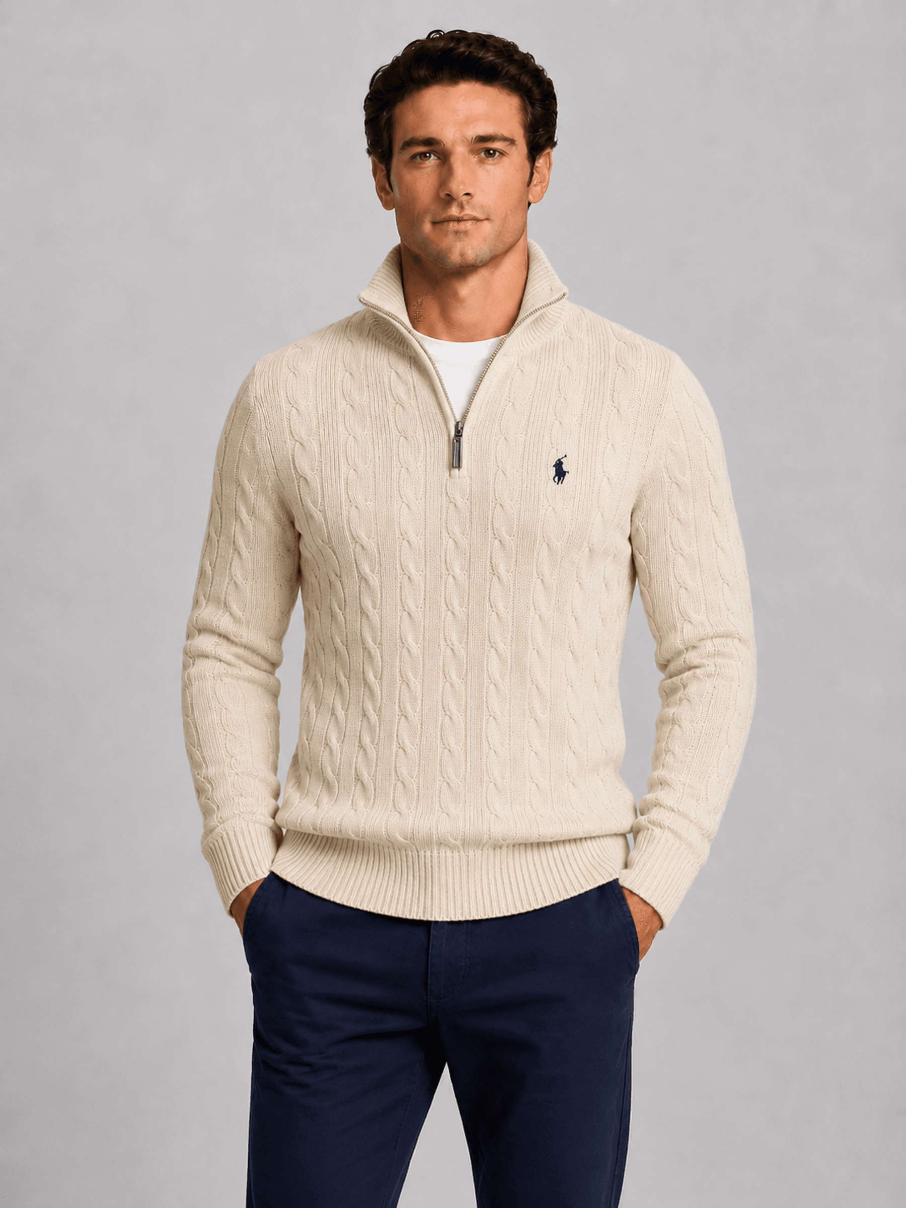 Suéter Ralph Lauren Masculino Trançado Zíper